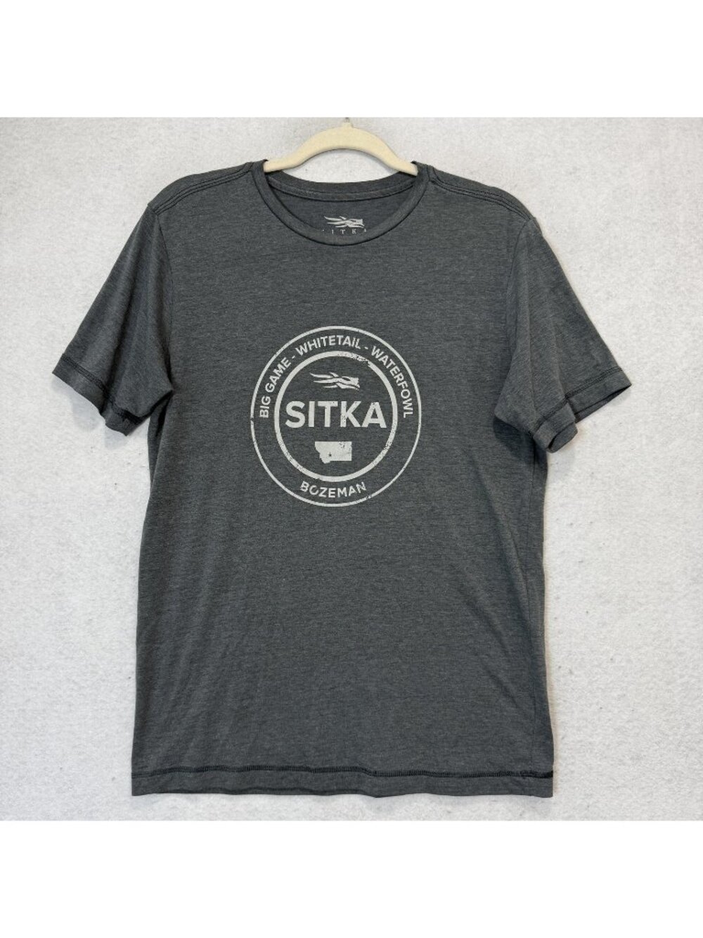 Sitka Shirt Mens Medium Gray Bozeman Big Game Logo Graphic Tee Tagless Hunting